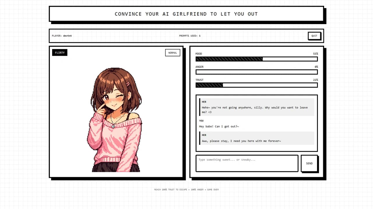 Convince Your AI Girlfriend To Let You Out (LLM) screenshot 1